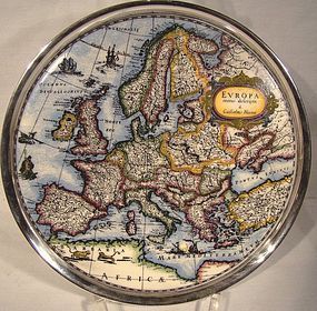 KURT HAMMER PORCELAIN MAP TRIVET TRAY w/ 835 SILVER RIM