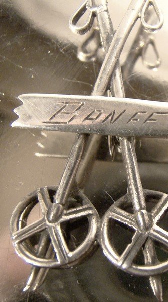 BANFF SKI POLES STERLING SOUVENIR PIN c1920s-30s