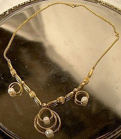 Stylish Gold Filled CULTURED PEARLS NECKLACE c1950