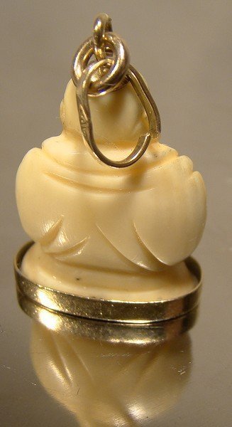 Vintage 18K Hand Carved Buddha Figure Pendant or Charm