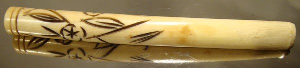 ART DECO CARVED &amp; STAINED IVORY CIGARETTE HOLDER