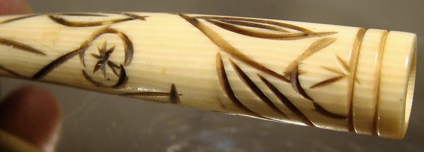 ART DECO CARVED &amp; STAINED IVORY CIGARETTE HOLDER