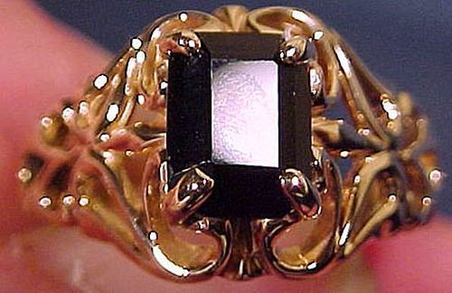 14K Black Onyx Butterfly Filigree Ring 1960s 14 K Gold Size 6-1/4