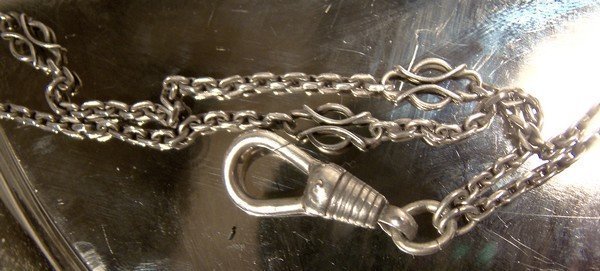 Long EDWARDIAN STERLING SILVER WATCH CHAIN c1910