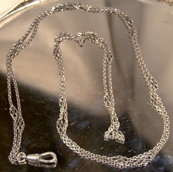 Long EDWARDIAN STERLING SILVER WATCH CHAIN c1910