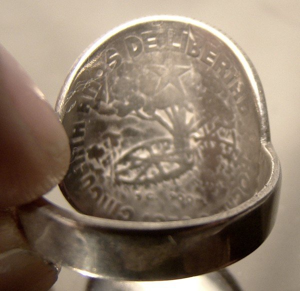 1952 CUBA 20 CENTAVOS 900 SILVER COIN RING