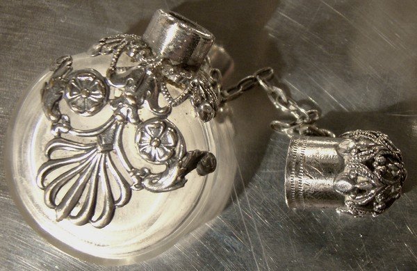 Antique Victorian Cut Glass Silver Plate Overlay Purse Perfume Flask