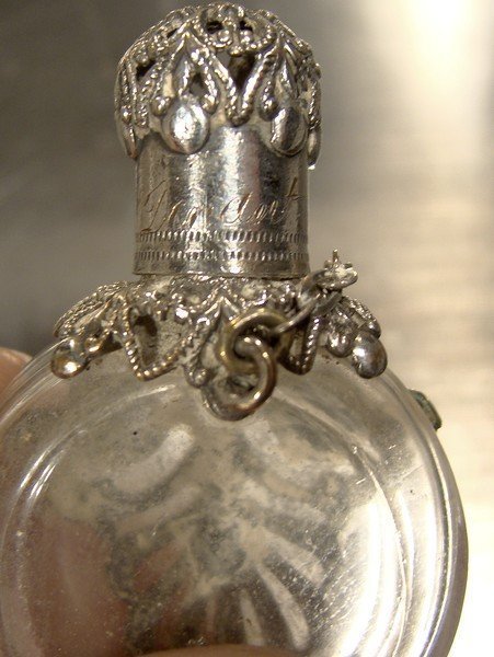 Antique Victorian Cut Glass Silver Plate Overlay Purse Perfume Flask