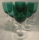 Set of 6 CUT CRYSTAL TEAL GLASS WINE GLASSES c1890