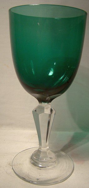 Set of 6 CUT CRYSTAL TEAL GLASS WINE GLASSES c1890