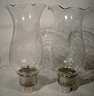 Pair STERLING & ETCHED GLASS HURRICANE CANDLE INSERTS