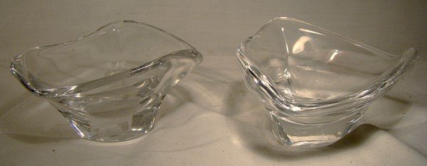 Pair Signed DAUM French Crystal NUT MINT or CANDY DISHES