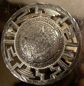 Large MEXICAN STERLING MAYAN CALENDAR PIN c1950s