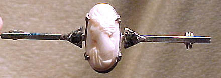 Edwardian Pink CORAL CAMEO STERLING MARCASITE PIN 1900