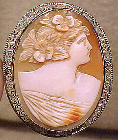 14K WHITE GOLD FILIGREE SHELL CAMEO c1915-20