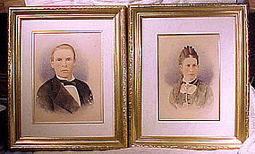 Pair WATERCOLOUR PHOTOGRAPHIC PAINTINGS of COUPLE