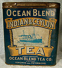 Unusual BLUE OCEAN BLEND TEA TIN c1900