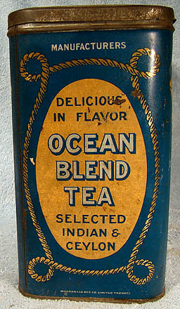 Unusual BLUE OCEAN BLEND TEA TIN c1900