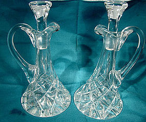 Pair CUT GLASS OIL & VINGEGAR CRUET BOTTLES c1910-20