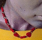 CHERRY RED CELLULOID HEARTS CHOKER NECKLACE c1930s