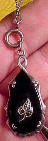 Art Deco BLACK CELLULOID & MARCASITE PENDANT & CHAIN