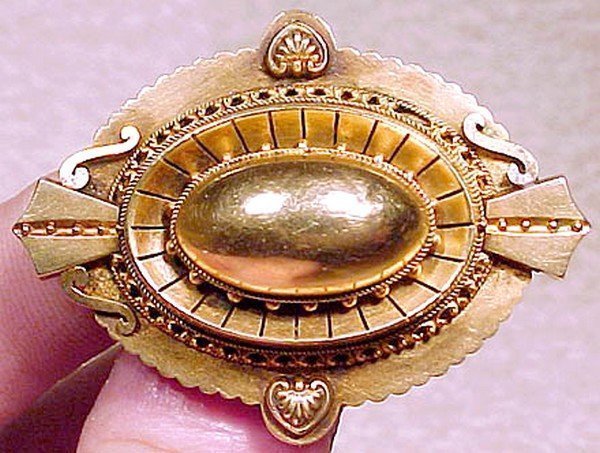 Large 14K NEOCLASSIC HAIR MOURNING BROOCH c1860-70