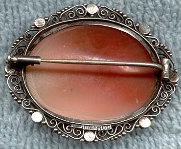 SILVER MARCASITES CHARIOT &amp; GOATS SHELL CAMEO PIN BROOCH 1900-20