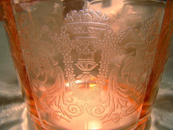 Paden City Cupid Etch Pink Depression Elegant Glass Ice Tub