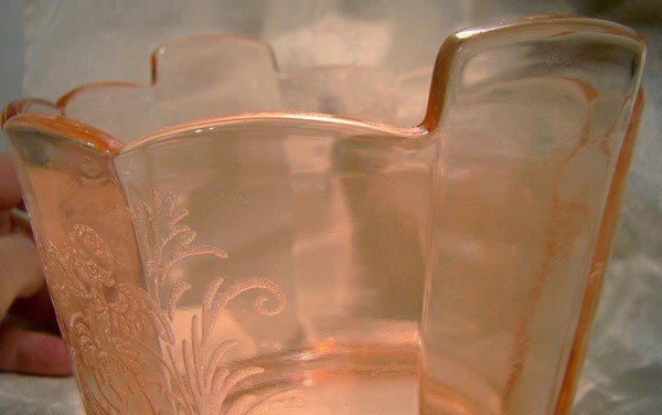 Paden City Cupid Etch Pink Depression Elegant Glass Ice Tub