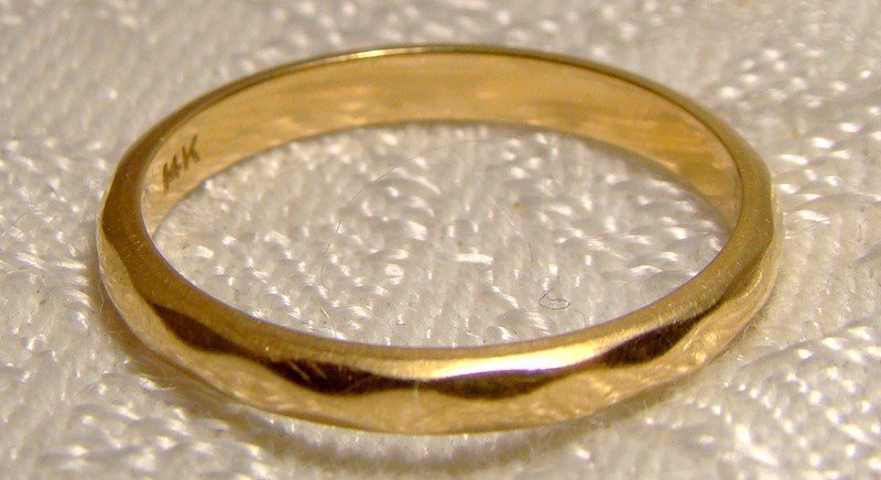 14K Yellow Gold Wedding Band 1930s 1940 Faceted Size 7-1/8