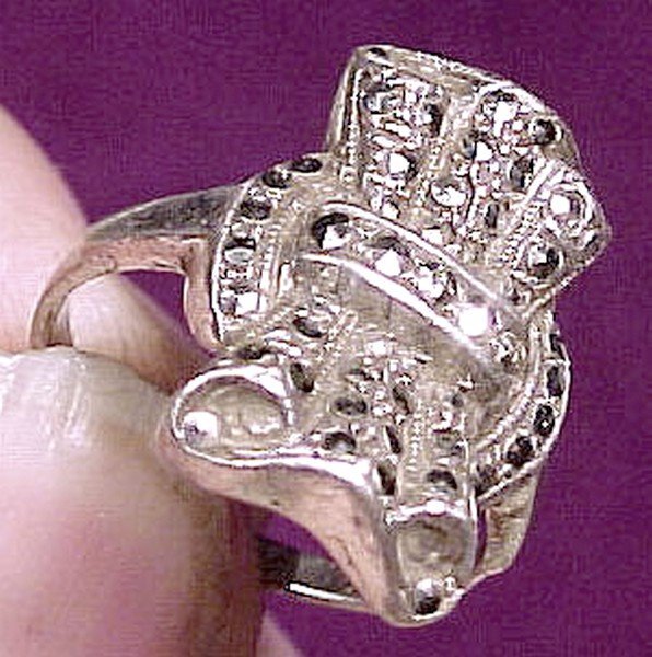 STERLING &amp; MARCASITE BOW RING c1950