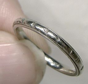 19K White Gold Wedding Band Art Deco 19 K Engraved Band 1920s 5-1/2