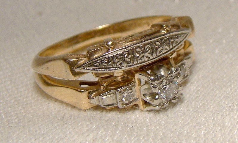 Art Deco 14K Gold Engagement Ring Set - Bluebird 1930s