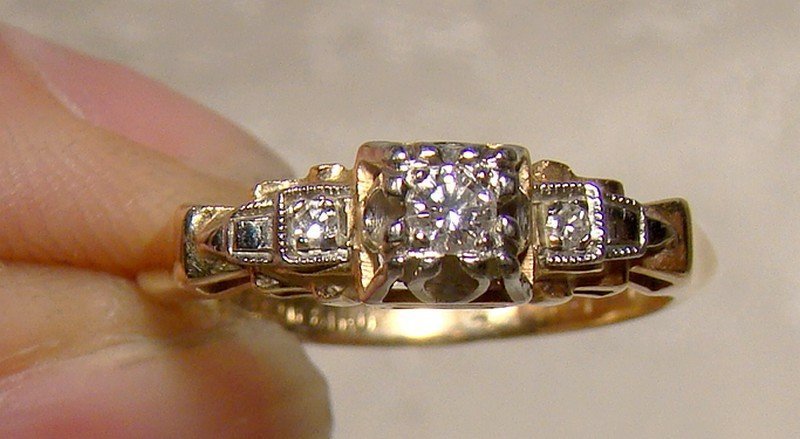 Art Deco 14K Gold Engagement Ring Set - Bluebird 1930s