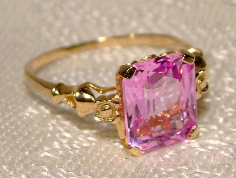 Art Deco 10K Rose Pink Topaz Ring 1930s