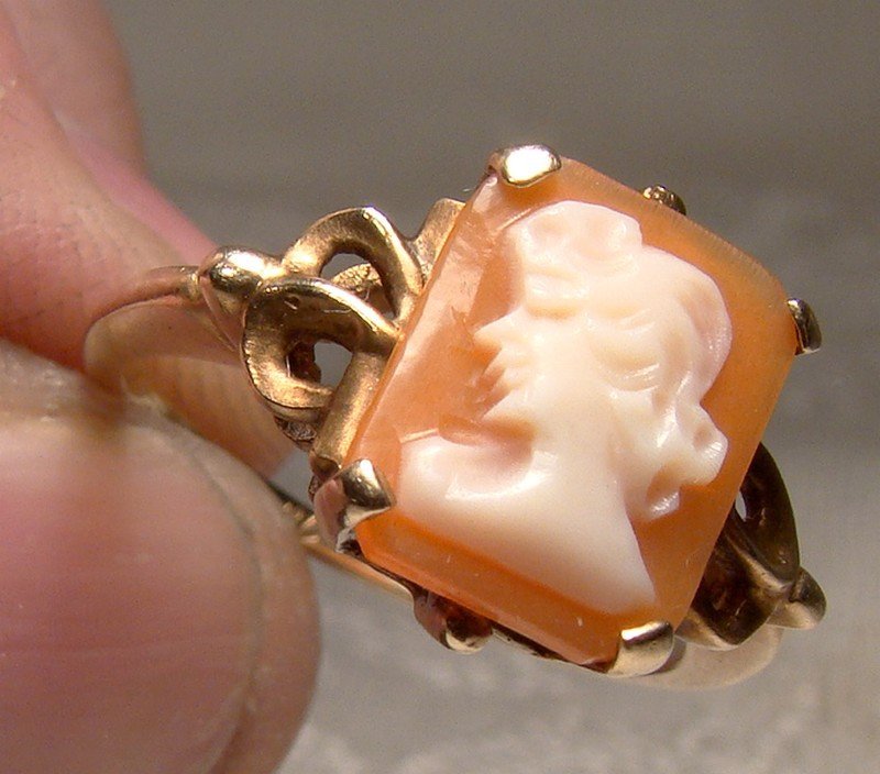 10K Yellow Gold Art Deco Cameo Ring 1930s - Size 5