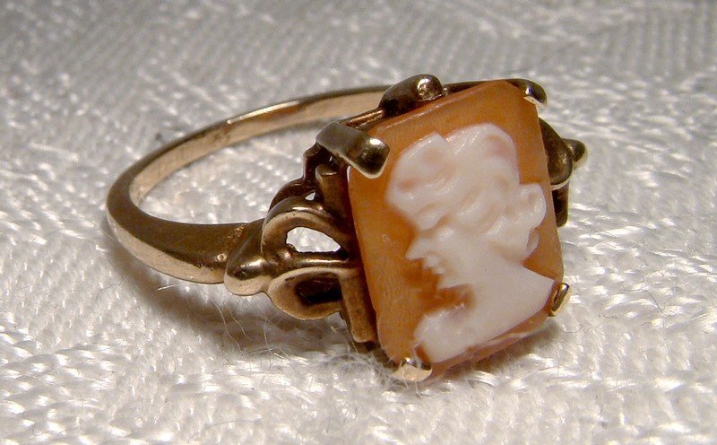 10K Yellow Gold Art Deco Cameo Ring 1930s - Size 5
