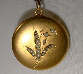 Victorian Gold Filled Lily of the Valley Seed Pearl Photo LOCKET 1890 ...