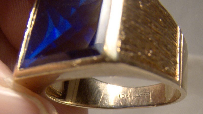 10K Man's Synthetic Blue Sapphire Ring 1950s 10 K Modernist Size 9-3/4