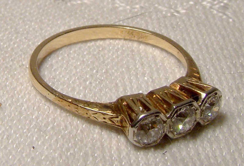 Edwardian 14K Three Diamonds Row Engagement Ring 1910 1915 Appraisal