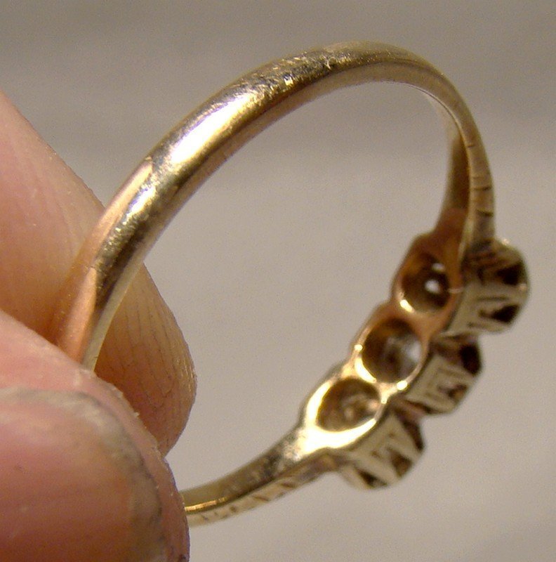 Edwardian 14K Three Diamonds Row Engagement Ring 1910 1915 Appraisal