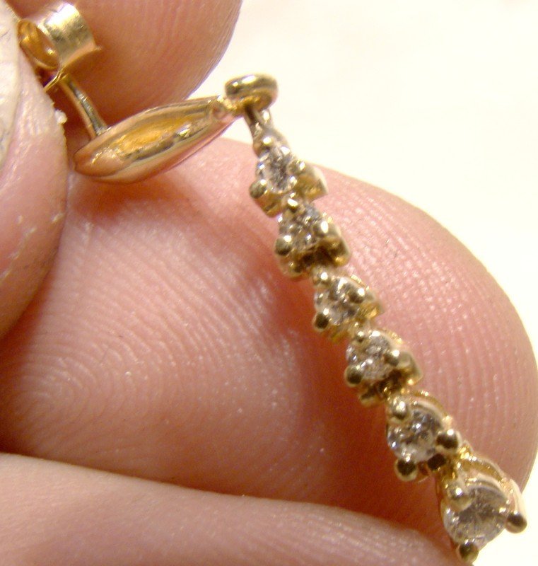 14K Graduated  Diamond Drop Swing Row Earrings 1970s 14 K Pierced