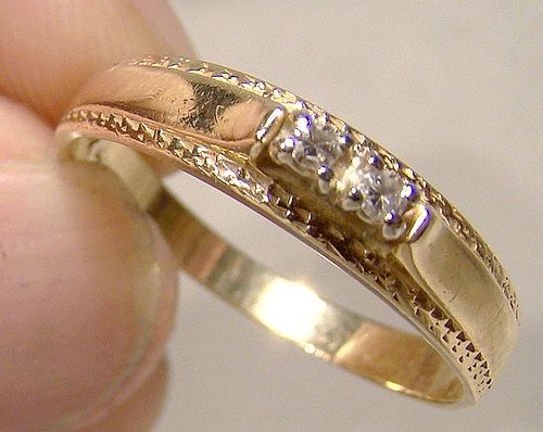 14K Diamonds Ring or Band 1970s Wedding Band Size 8-1/2