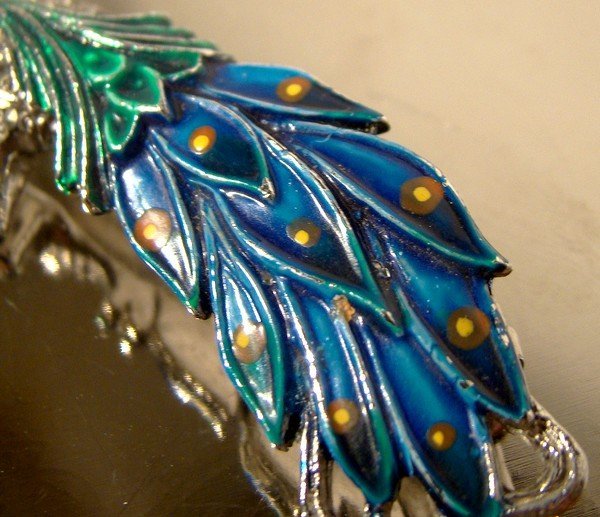 BJL Marcasites Blue Green ENAMEL PEACOCK Brooch Pin 1950s 1960 Bird