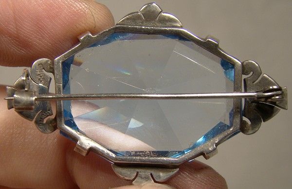 Coro Sterling Silver Marcasites Art Deco Blue Crystal Brooch 1920s