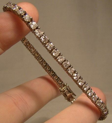 925 Sterling Silver Rhinestone Single Row Tennis Bracelet 1970s