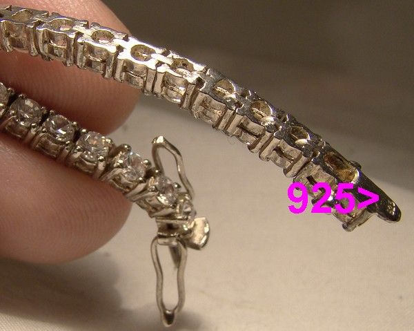 925 Sterling Silver Rhinestone Single Row Tennis Bracelet 1970s