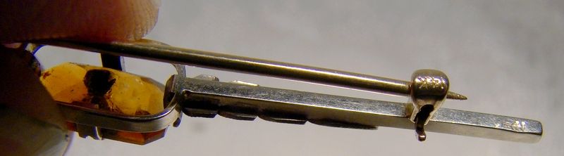 14K White Gold Citrene and Diamond Edwardian Style Bar Pin Brooch 1915