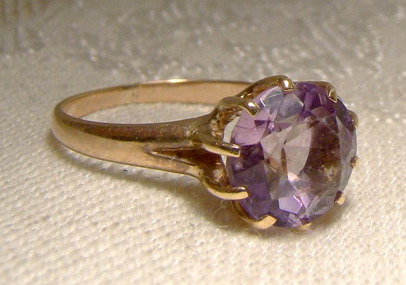 Edwardian 12K Rose Gold Amethyst Ring 1910 - Size 5-1/2