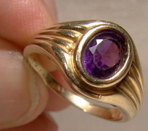 10K Yellow Gold LibCo Amethyst Ring 1970s - Size 7-1/4